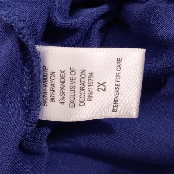 One World 2X Popover Short Sleeve Shirt Top Embroidered Beaded Blue - Picture 10 of 11